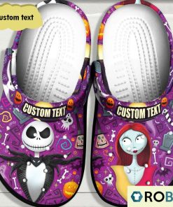 Custom Text Halloween Jack Skellington Purple Classic Clogs