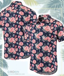 Detroit Tigers Floral Linen Button-Up Shirt Detroit Tigers Floral Linen Button-Up Shirt