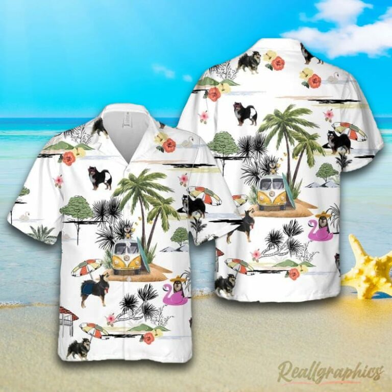 Finnish Lapphund Beach Hawaiian Shirt, Short Sleeve Button Up Shirt