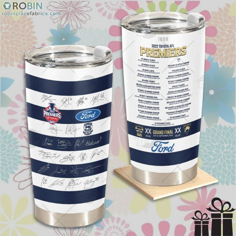 Geelong Cats AFL 2022 Premiers Guernsey with Team Signatures Stainless Steel Tumbler