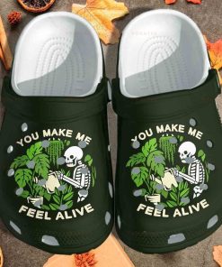 Green Plant Skull Tattoo You Make Me Feel Alive Unisex Crocs