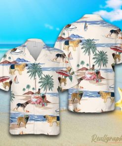 Leonberger Summer Beach Hawaiian Shirt, Short Sleeve Button Up Shirt