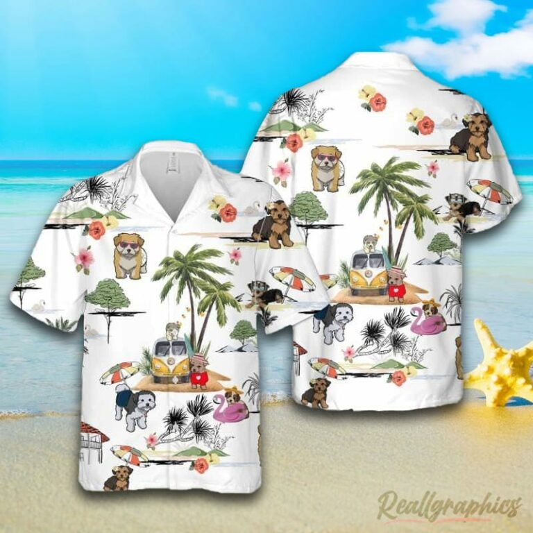 Morkie Beach Hawaiian Shirt, Short Sleeve Button Up Shirt