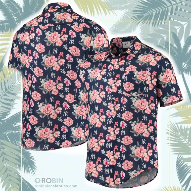 New York Yankees Floral Linen Button-Up Shirt
