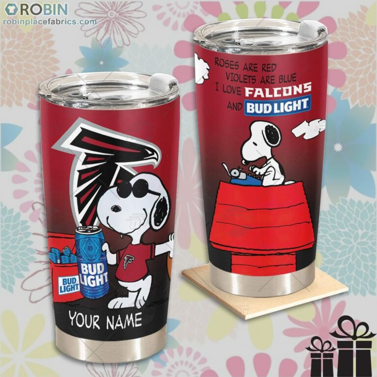 Personalized NFL Atlanta Falcons Tumbler Snoopy BUD LIGHT Beer Lover Tumbler