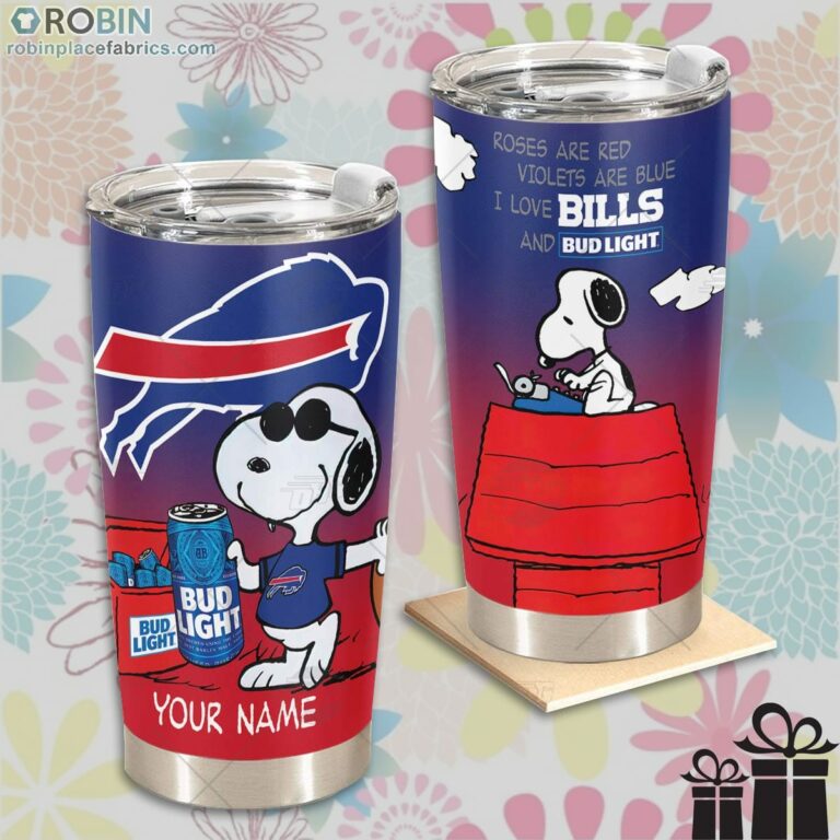 Personalized NFL Buffalo Bills Tumbler Snoopy BUD LIGHT Beer Lover Tumbler