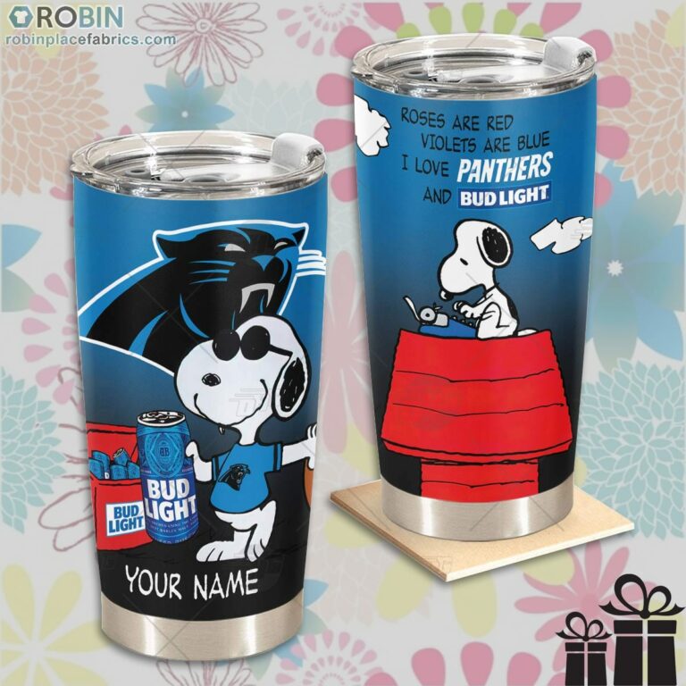 Personalized NFL Carolina Panthers Tumbler Snoopy BUD LIGHT Beer Lover Tumbler