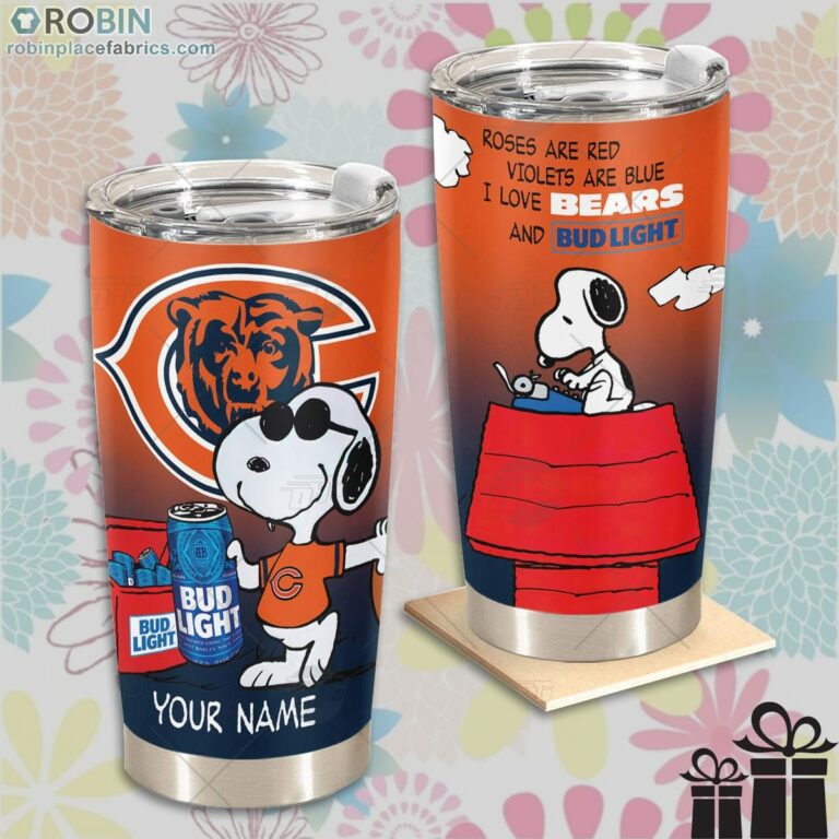 Personalized NFL Chicago Bears Tumbler Snoopy BUD LIGHT Beer Lover Tumbler