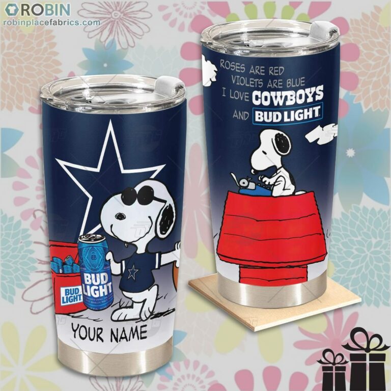 Personalized NFL Dallas Cowboys Tumbler Snoopy BUD LIGHT Beer Lover Tumbler