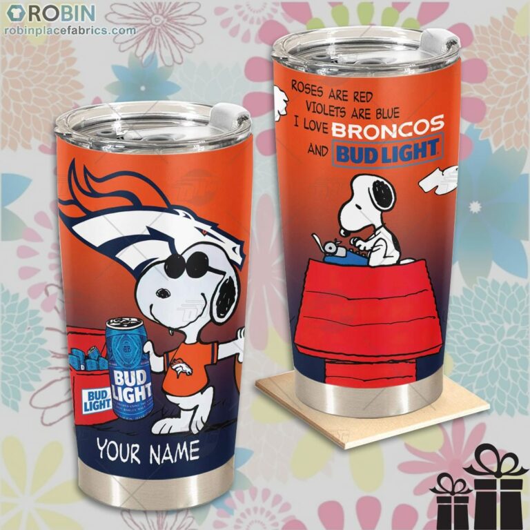 Personalized NFL Denver Broncos Tumbler Snoopy BUD LIGHT Beer Lover Tumbler
