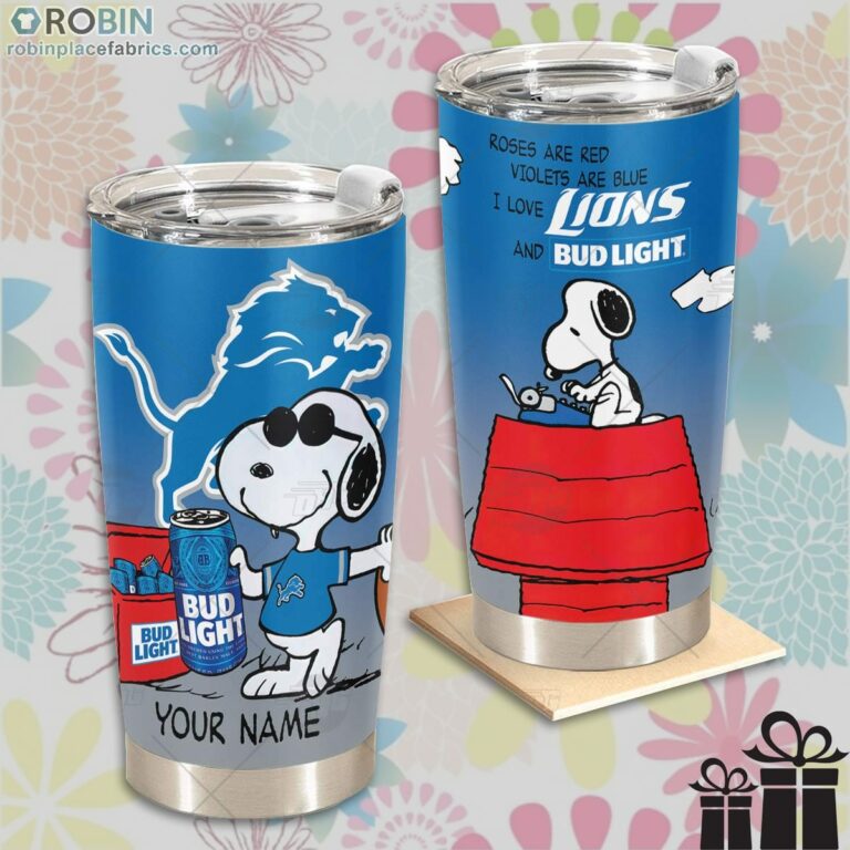 Personalized NFL Detroit Lions Tumbler Snoopy BUD LIGHT Beer Lover Tumbler