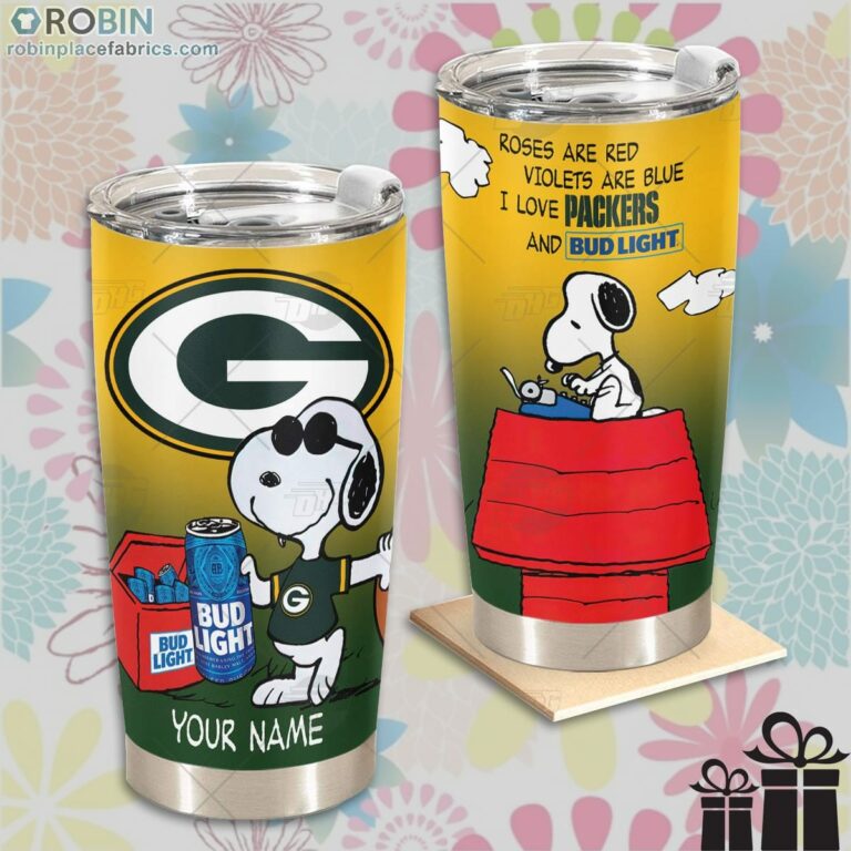 Personalized NFL Green Bay Packers Tumbler Snoopy BUD LIGHT Beer Lover Tumbler