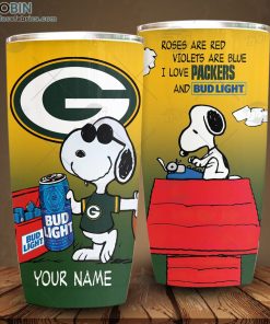 Personalized NFL Green Bay Packers Tumbler Snoopy BUD LIGHT Beer Lover Tumbler