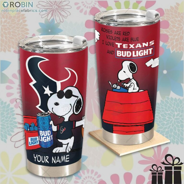 Personalized NFL Houston Texans Tumbler Snoopy BUD LIGHT Beer Lover Tumbler