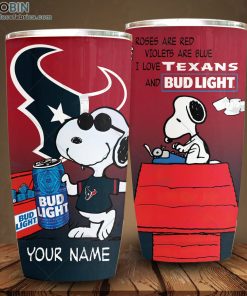 Personalized NFL Houston Texans Tumbler Snoopy BUD LIGHT Beer Lover Tumbler