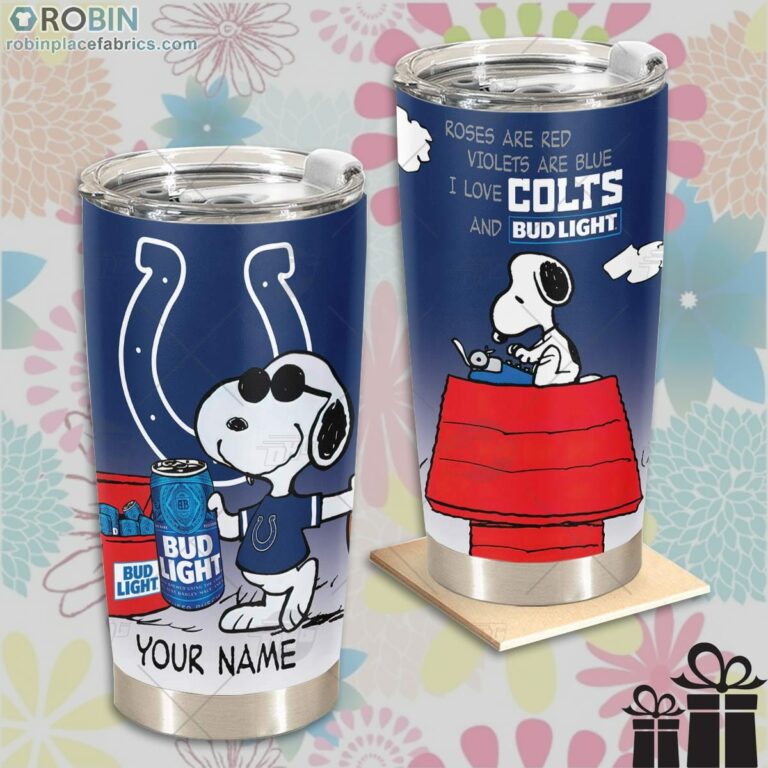 Personalized NFL Indianapolis Colts Tumbler Snoopy BUD LIGHT Beer Lover Tumbler