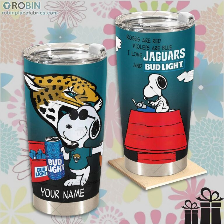 Personalized NFL Jacksonville Jaguars Tumbler Snoopy BUD LIGHT Beer Lover Tumbler
