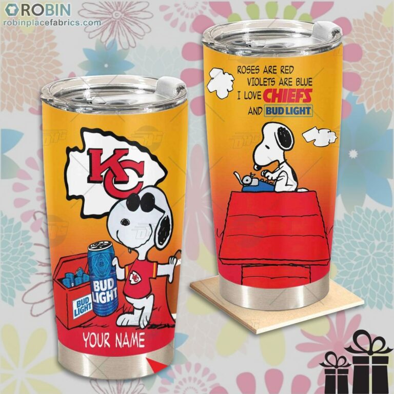 Personalized NFL Kansas City Chiefs Tumbler Snoopy BUD LIGHT Beer Lover Tumbler