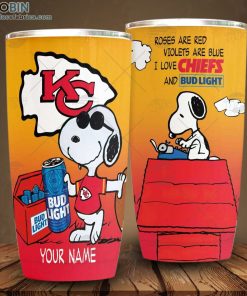 Personalized NFL Kansas City Chiefs Tumbler Snoopy BUD LIGHT Beer Lover Tumbler