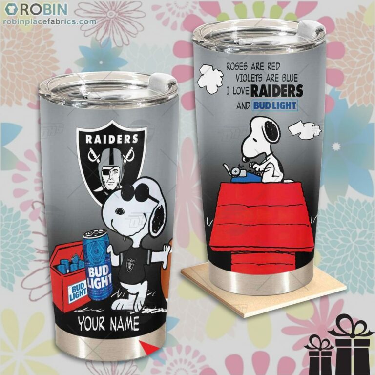 Personalized NFL Las Vegas Raiders Tumbler Snoopy BUD LIGHT Beer Lover Tumbler