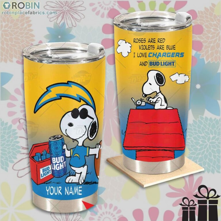 Personalized NFL Los Angeles Chargers Tumbler Snoopy BUD LIGHT Beer Lover Tumbler