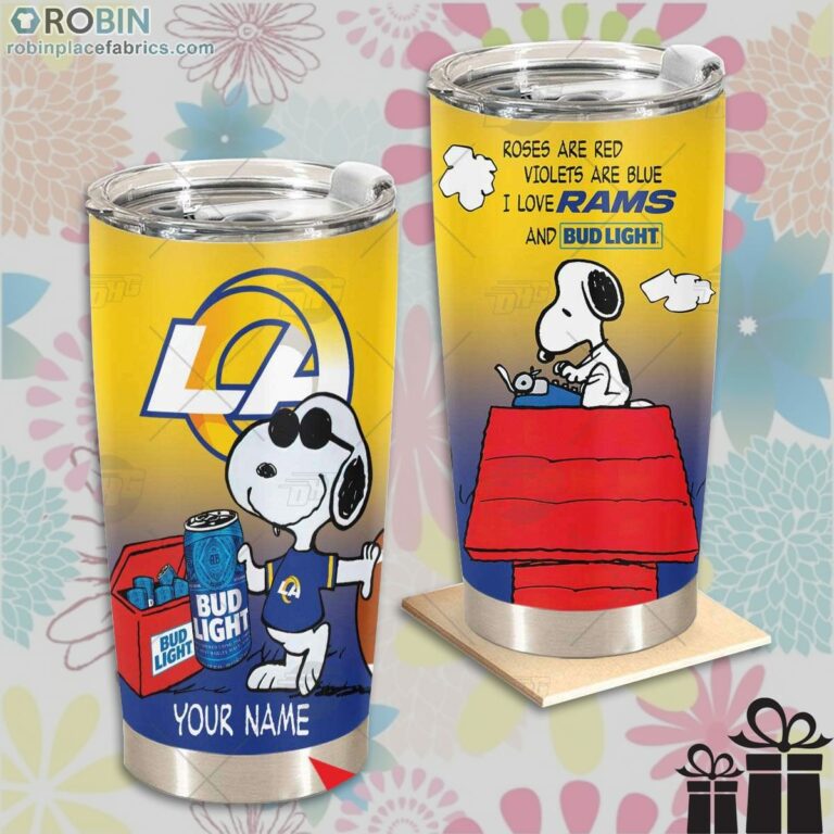 Personalized NFL Los Angeles Rams Tumbler Snoopy BUD LIGHT Beer Lover Tumbler