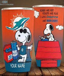 Personalized NFL Miami Dolphins Tumbler Snoopy BUD LIGHT Beer Lover Tumbler
