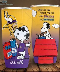 Personalized NFL Minnesota Vikings Tumbler Snoopy BUD LIGHT Beer Lover Tumbler