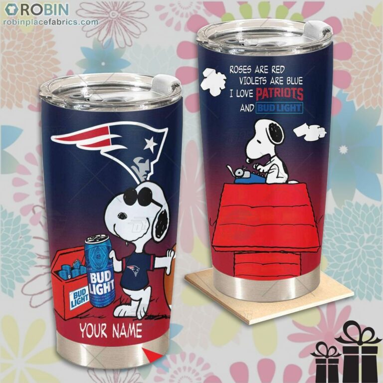 Personalized NFL New England Patriots Tumbler Snoopy BUD LIGHT Beer Lover Tumbler