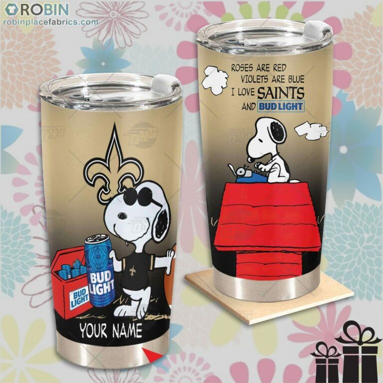 Personalized NFL New Orleans Saints Tumbler Snoopy BUD LIGHT Beer Lover Tumbler