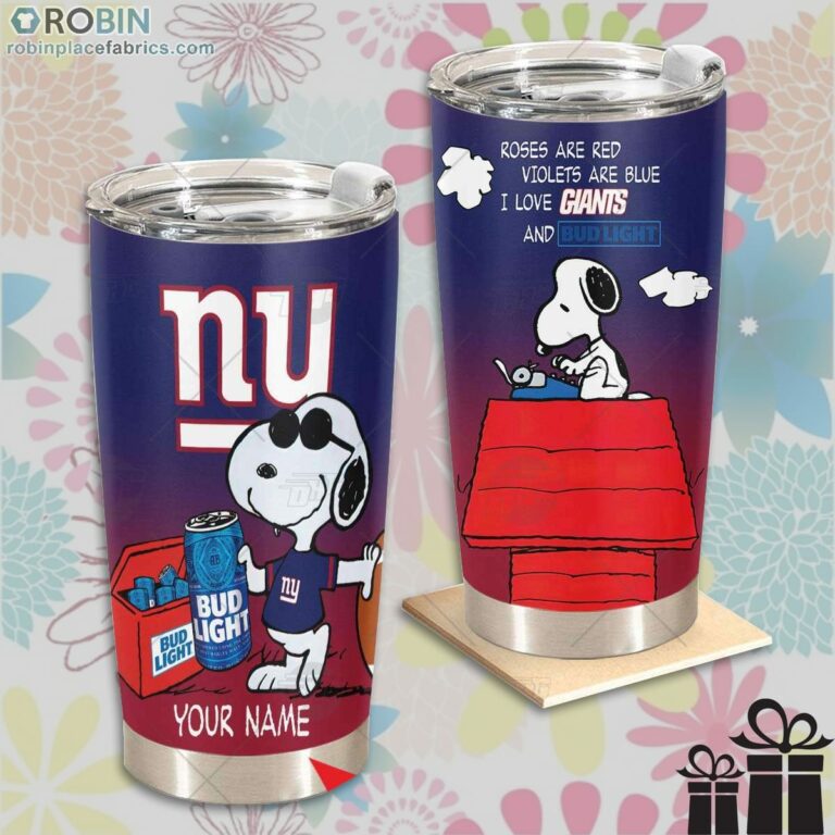 Personalized NFL New York Giants Tumbler Snoopy BUD LIGHT Beer Lover Tumbler