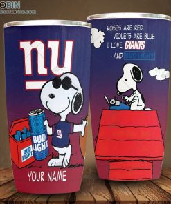 Personalized NFL New York Giants Tumbler Snoopy BUD LIGHT Beer Lover Tumbler