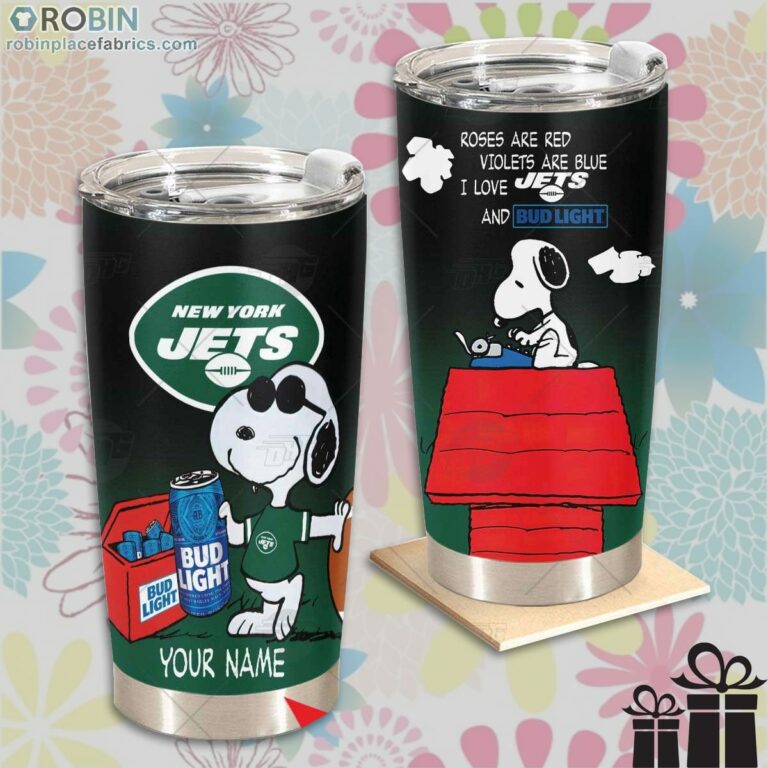 Personalized NFL New York Jets Tumbler Snoopy BUD LIGHT Beer Lover Tumbler