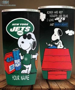 Personalized NFL New York Jets Tumbler Snoopy BUD LIGHT Beer Lover Tumbler