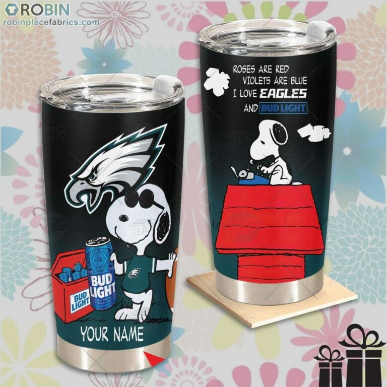 Personalized NFL Philadelphia Eagles Tumbler Snoopy BUD LIGHT Beer Lover Tumbler