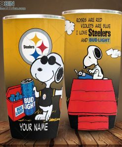 Personalized NFL Pittsburgh Steelers Tumbler Snoopy BUD LIGHT Beer Lover Tumbler