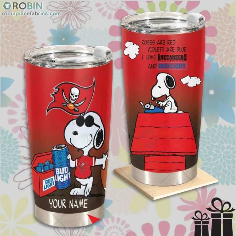 Personalized NFL Tampa Bay Buccaneers Tumbler Snoopy Bud Light Beer Lover Tumbler