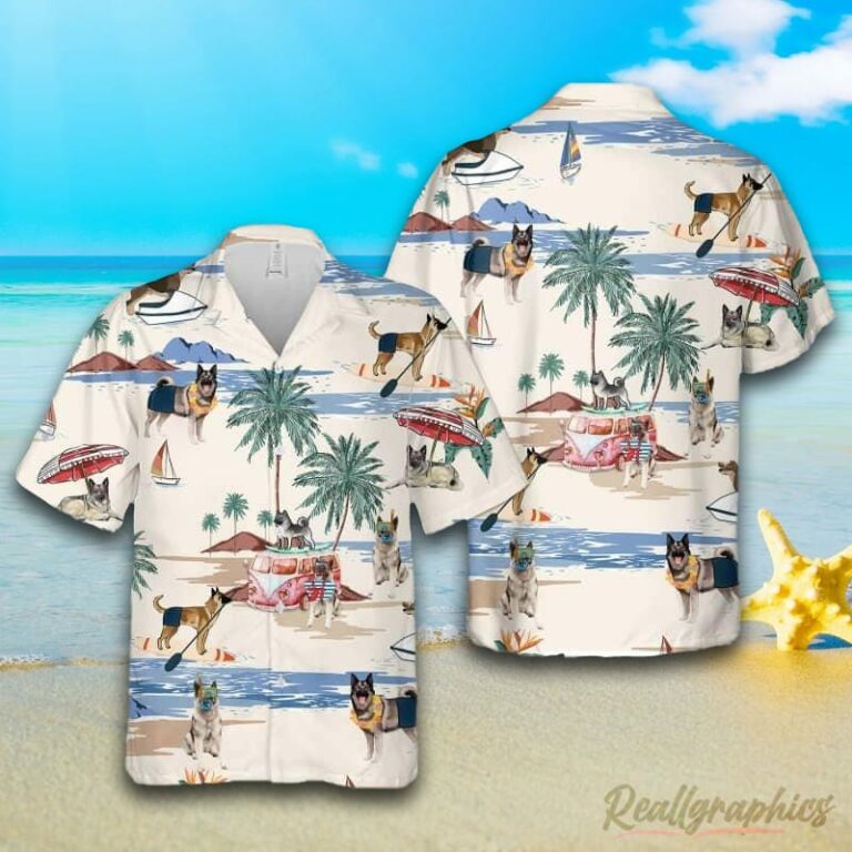 Norwegian Elkhound Summer Beach Hawaiian Shirt, Short Sleeve Button Up Shirt