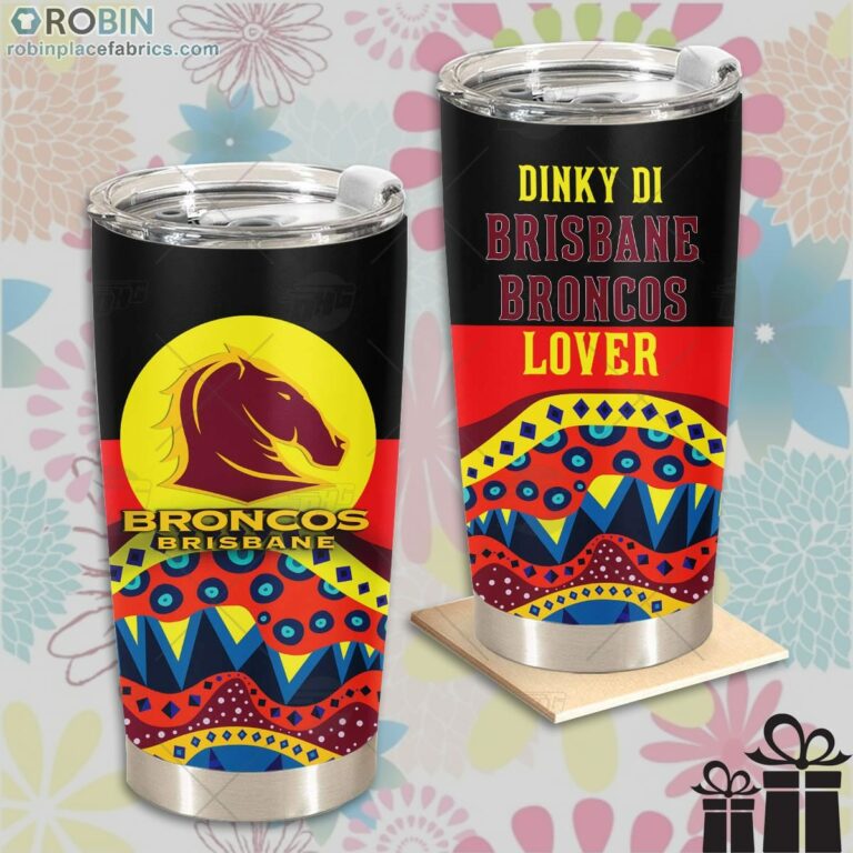 NRL Dinky Di Brisbane Broncos Lover Aboriginal Flag x Indigenous Stainless Steel Tumbler