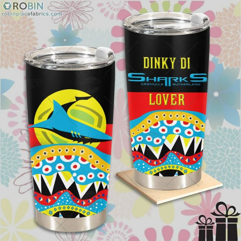 NRL Dinky Di Cronulla-Sutherland Sharks Lover Aboriginal Flag x Indigenous Stainless Steel Tumbler
