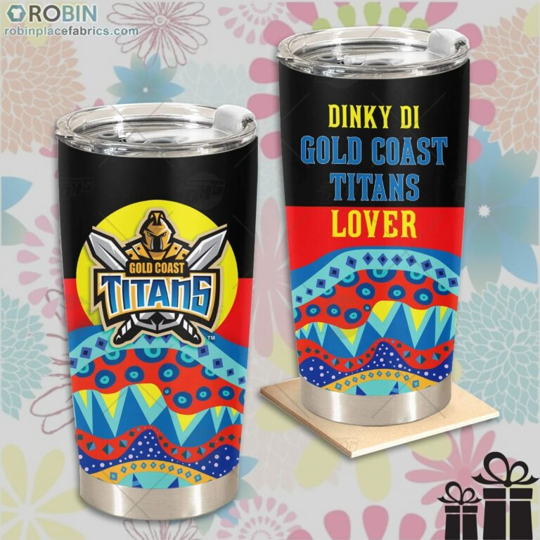 NRL Dinky Di Gold Coast Titans Lover Aboriginal Flag x Indigenous Stainless Steel Tumbler