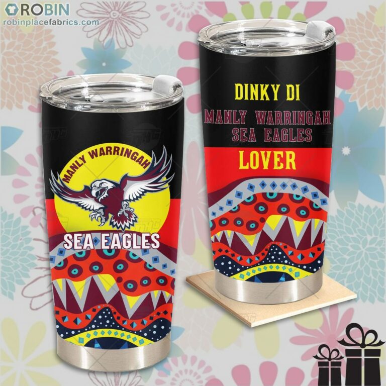 NRL Dinky Di Manly Warringah Sea Eagles Lover Aboriginal Flag x Indigenous Stainless Steel Tumbler