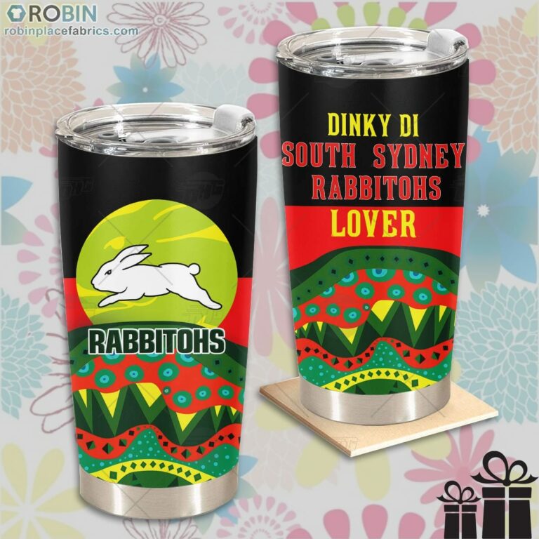 NRL Dinky Di South Sydney Rabbitohs Lover Aboriginal Flag x Indigenous Stainless Steel Tumbler