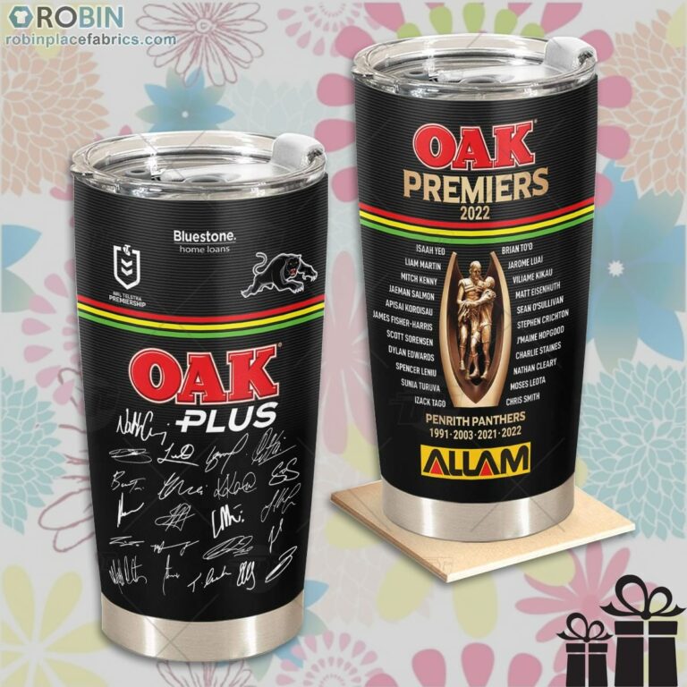 NRL Penrith Panthers 2022 Back To Back Premiers Jersey with Team Signature Stainless Steel Tumbler