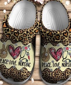 Peace Love Nursing Leopard Skin  Unisex Crocs