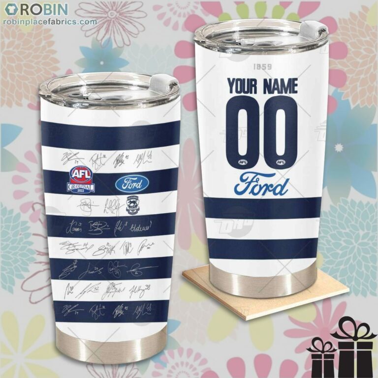 Personalised AFL Geelong Cats Grand Final Team Signatures Guernsey Tumbler