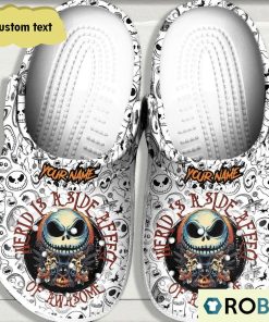Personalized Jack Skellington Weird Is A Side Effect Halloween White Classic Clogs