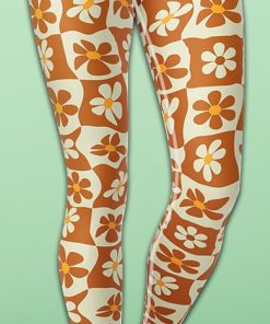 Retro Flower Checkerboard Yoga Leggings