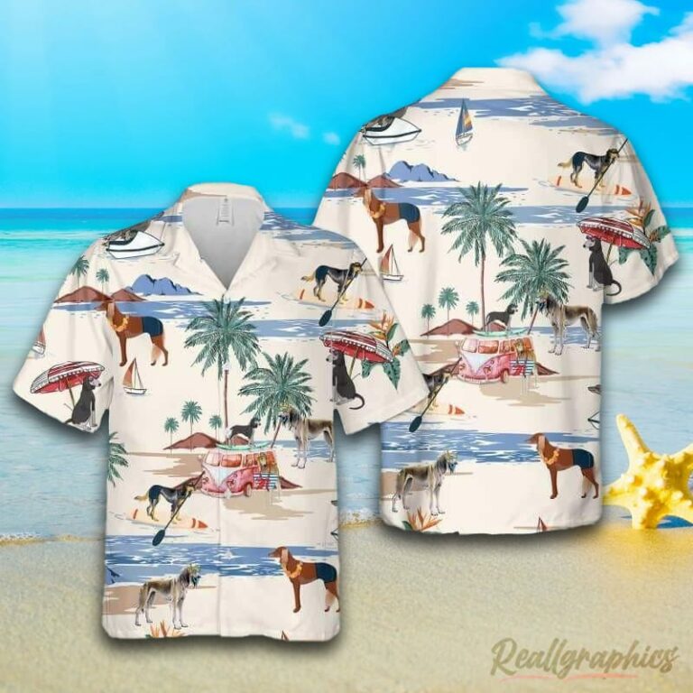 Saluki Summer Beach Hawaiian Shirt, Short Sleeve Button Up Shirt