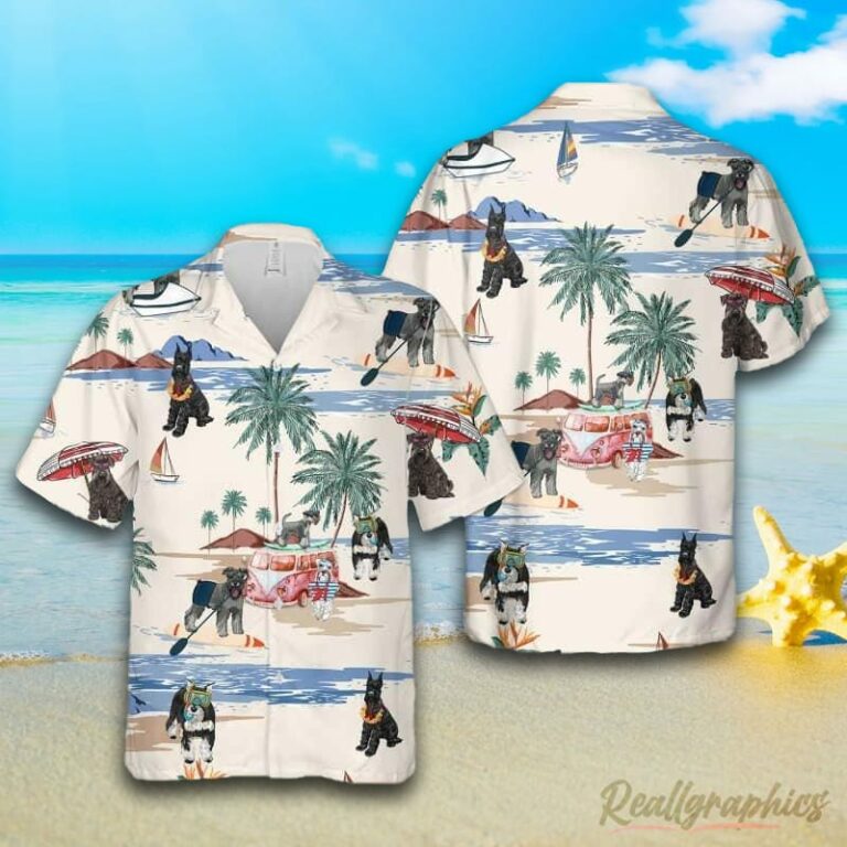 Schnauzer Summer Beach Hawaiian Shirt, Short Sleeve Button Up Shirt